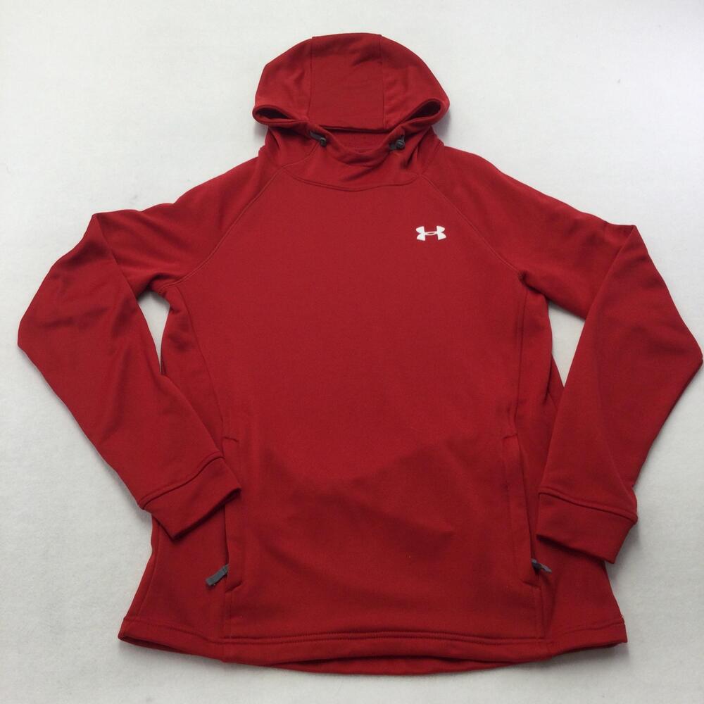 Under Armour Hoodie Womens Small Red Fleece Pullover Zip Pocket Athletic Raglan